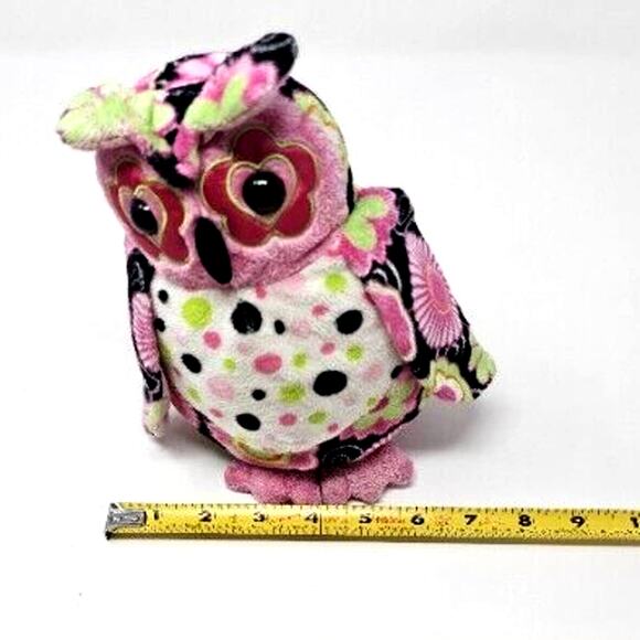 Douglas the Cuddle Owl Plush Floral Pattern Bird Stuffed Pink White Black EUC - Picture 8 of 9